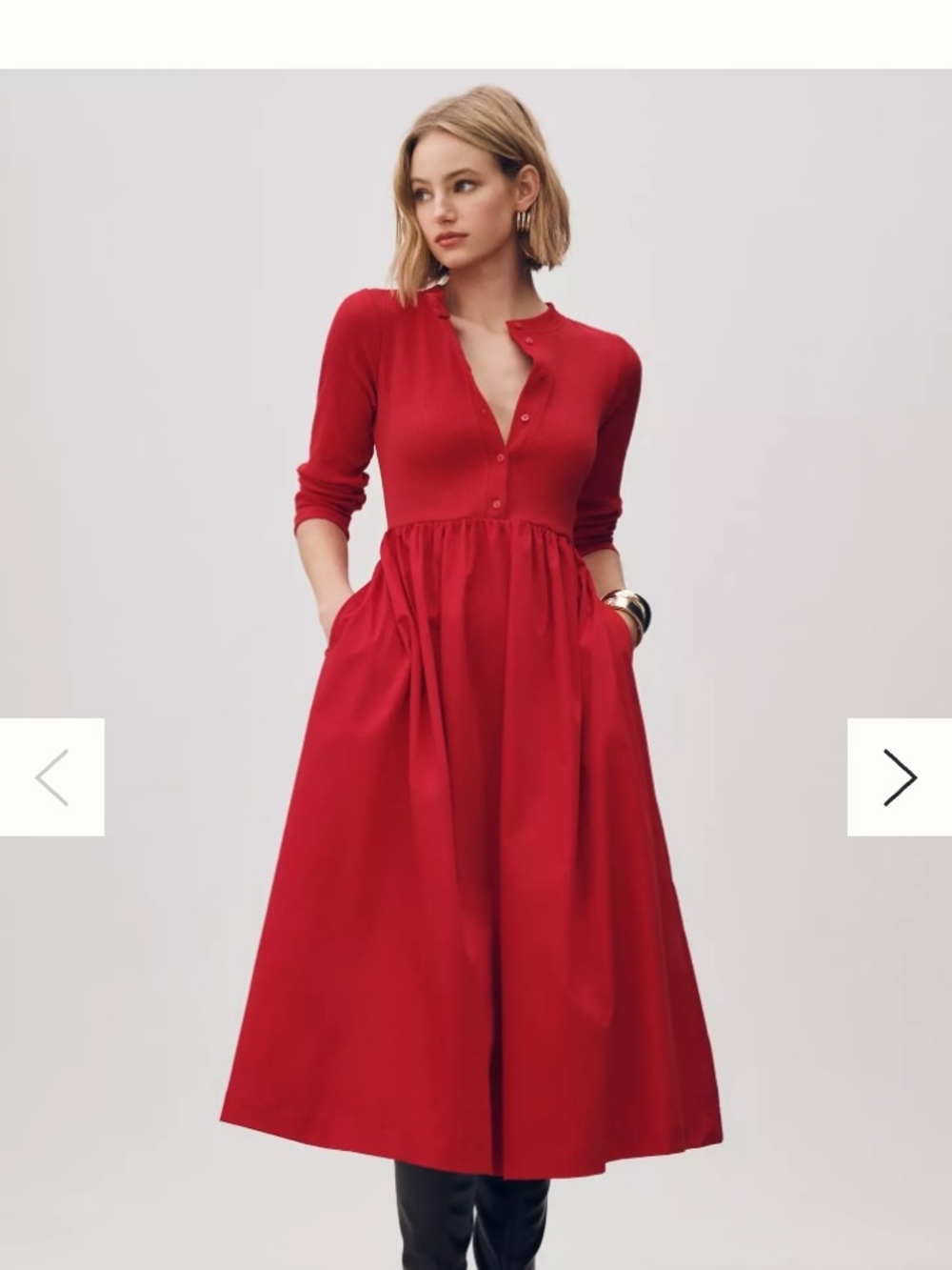 Anthropologie --Maeve-- Long-Sleeve Twofer Cardigan Midi Dress -- Red Cotton